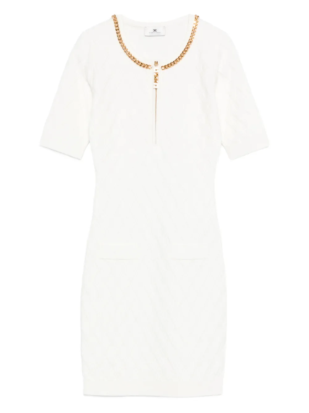 Elisabetta Franchi chain-embellished quilted dress | White | Image 1
