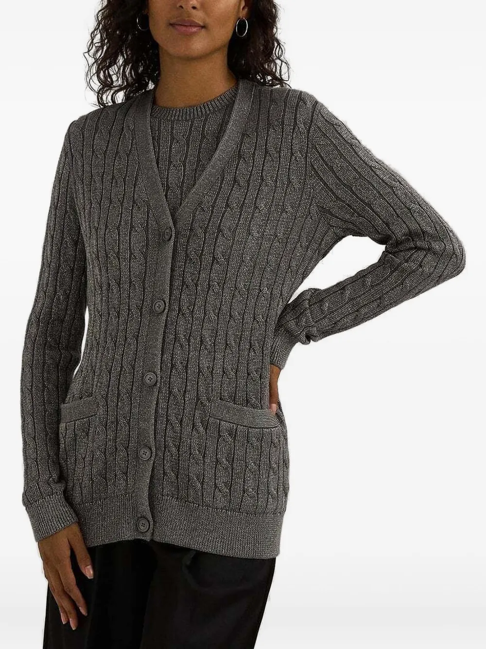 Ralph Lauren Cable-knit Botoned Cardigan In Gray