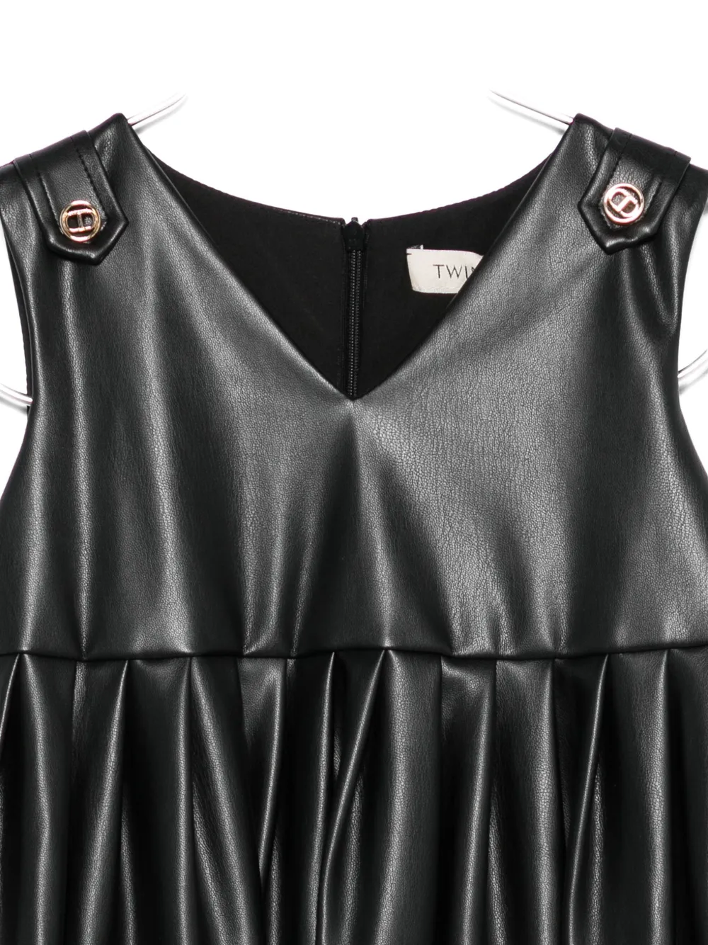 Twinset Pleated Leather Dress In Black