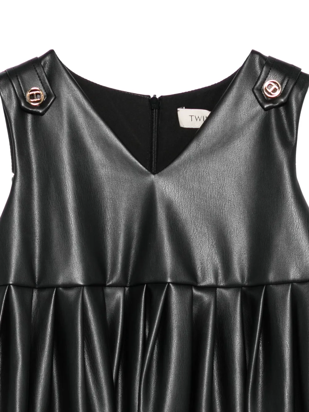 TWINSET Kids Geplooide leren jurk Zwart