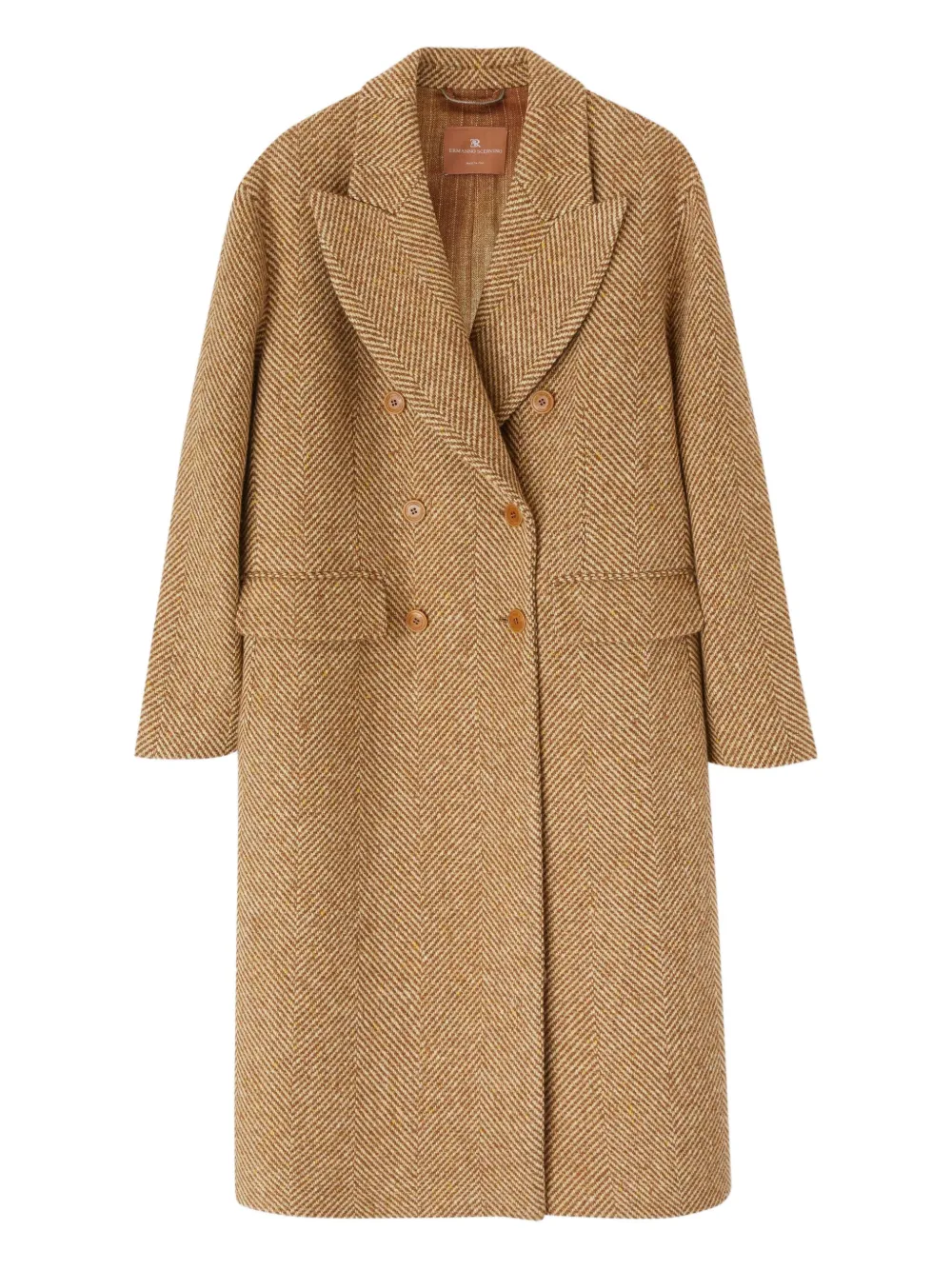 Ermanno Scervino Herringbone-pattern Double-breasted Coat In Brown
