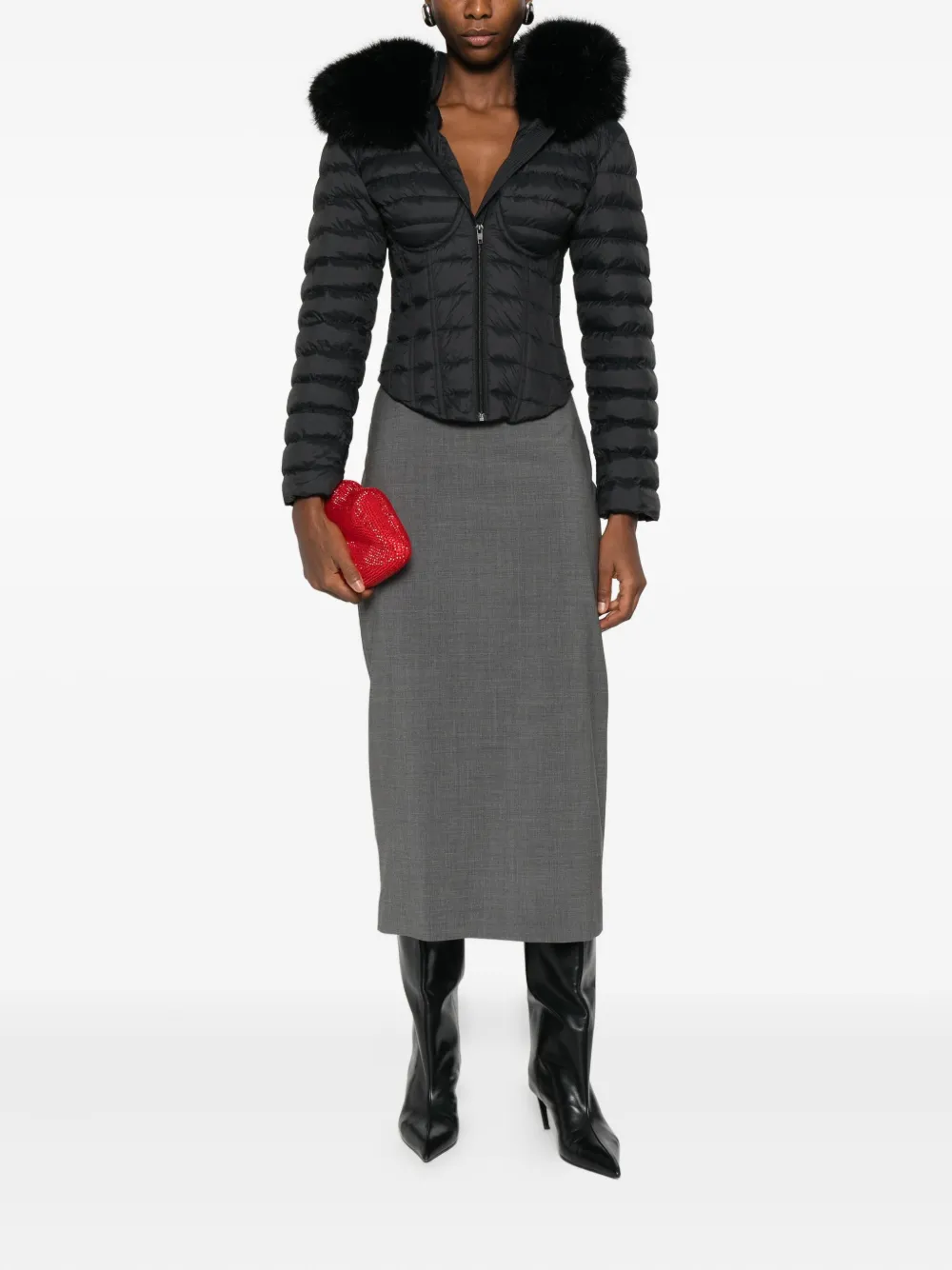 Msgm Waistband-detail Pencil Skirt In Gray