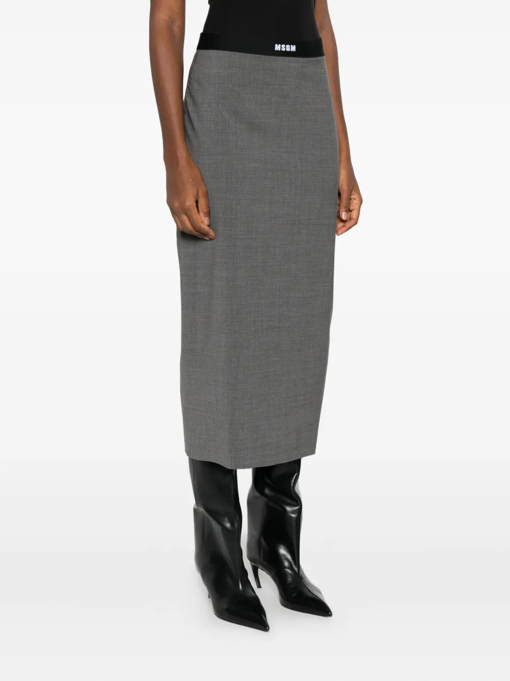 Msgm Waistband-detail Pencil Skirt In Gray