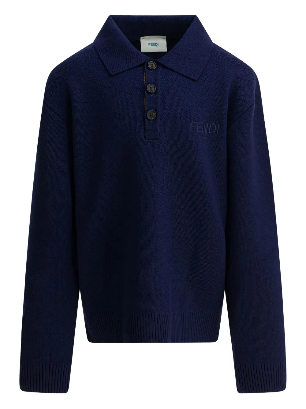 Fendi Kids embroidered-logo wool polo shirt - Blu