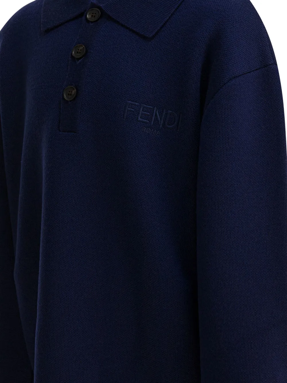 Fendi Kids Wollen poloshirt met geborduurd logo Blauw