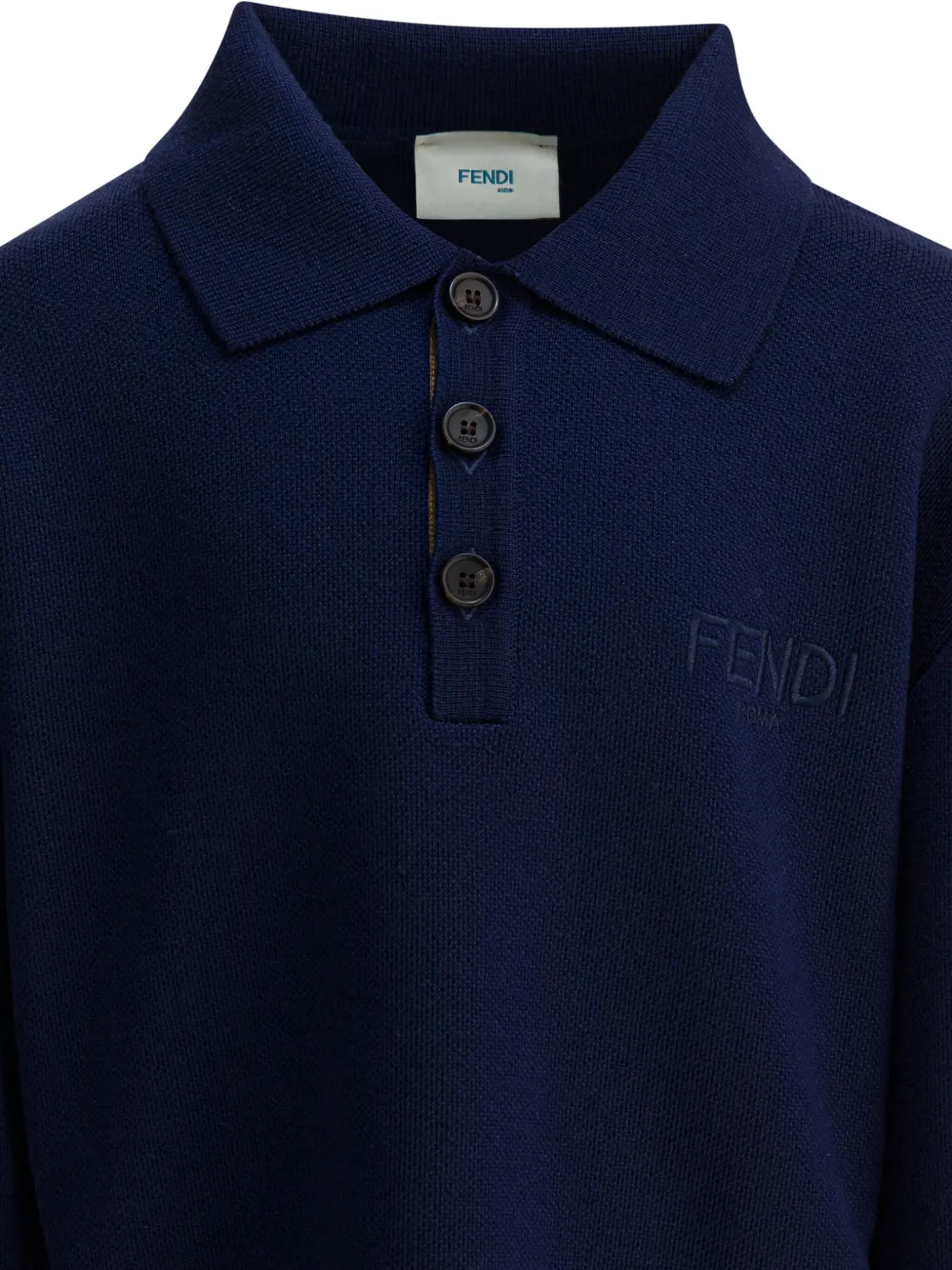 Fendi Kids Wollen poloshirt met geborduurd logo Blauw
