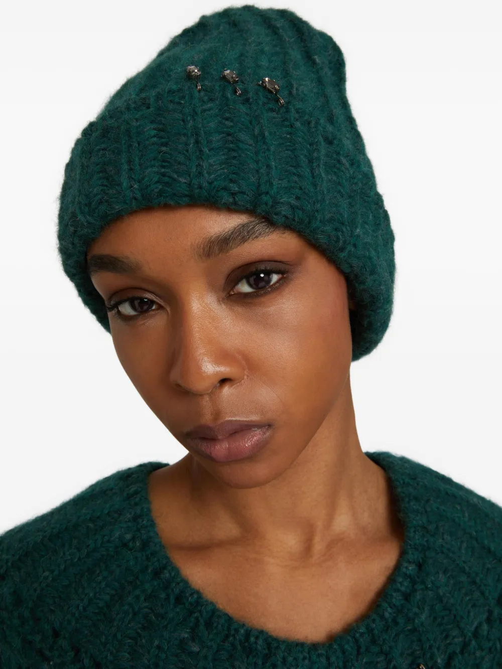 Ermanno Scervino Jewel-embellished Ribbed Beanie In Green