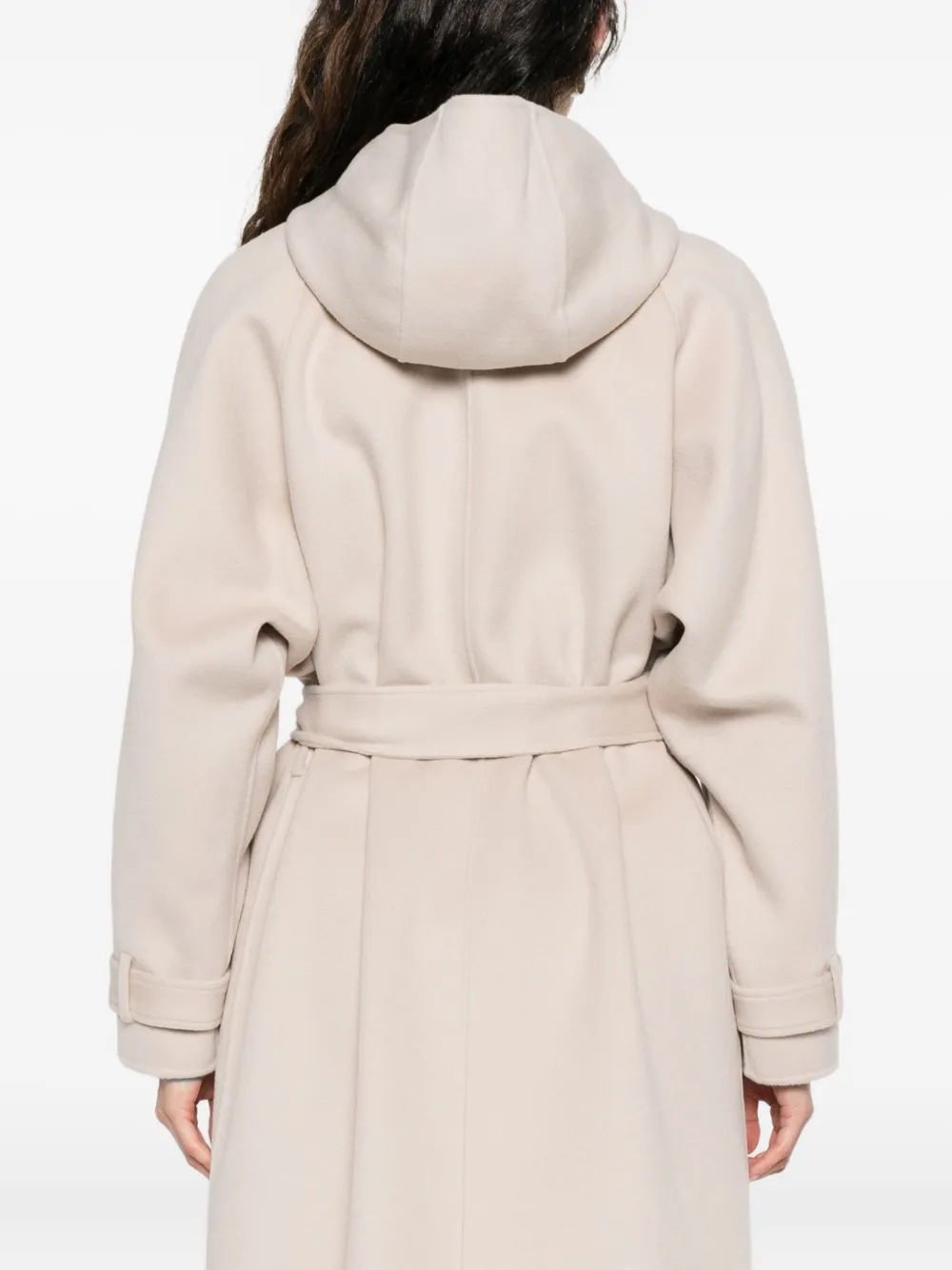 Pinko Hooded Belted Coat In Neutral