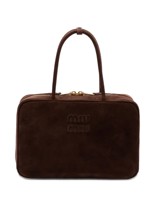 Miu Miu Embossed-logo Top-handle Bag in Brown