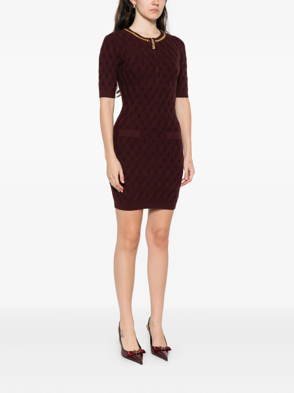 Elisabetta Franchi Chain-embellished Mini Dress In Brown