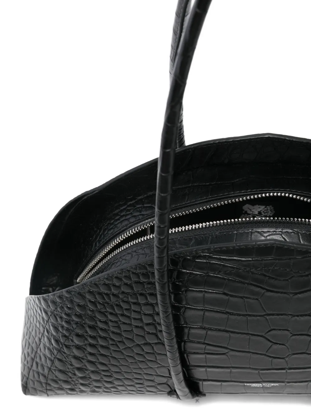 Federico Cina Tortellino Crocodile-embossed Shoulder Bag In Black
