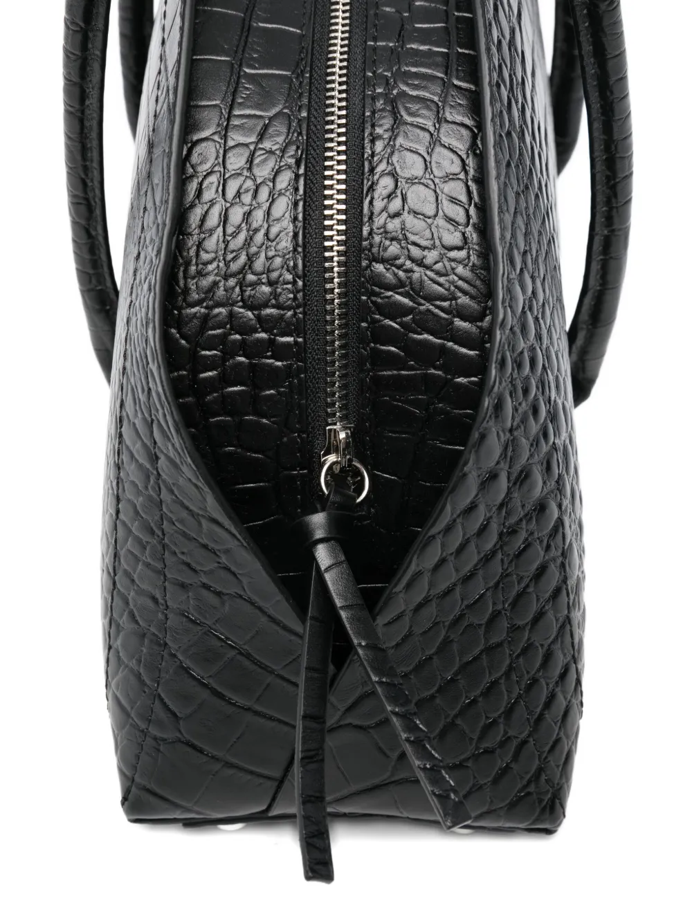 Federico Cina Tortellino Crocodile-embossed Shoulder Bag In Black