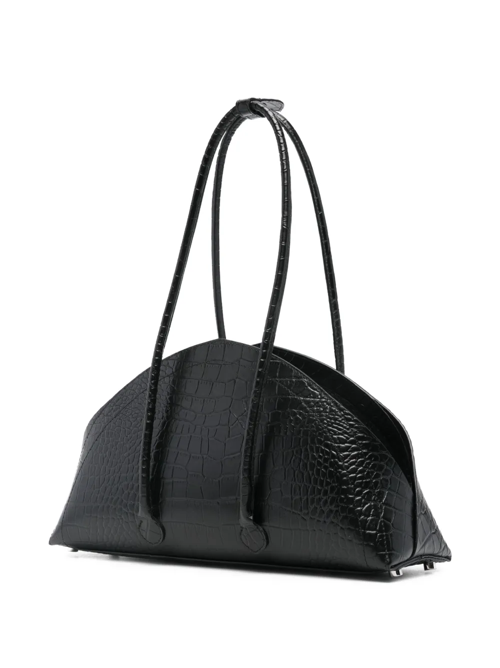Federico Cina Tortellino Crocodile-embossed Shoulder Bag In Black