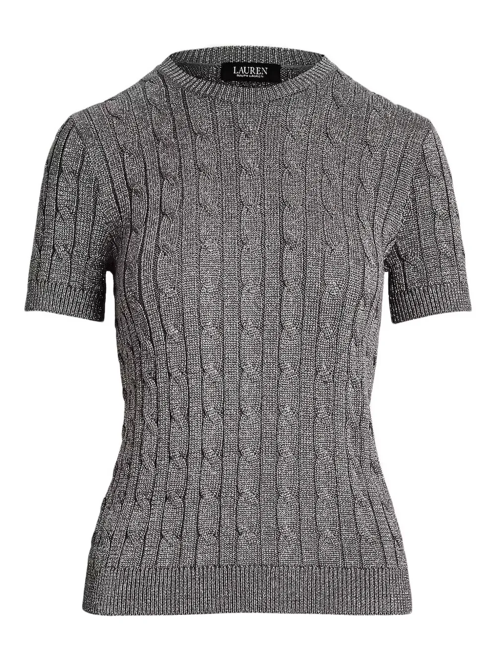 Ralph Lauren Cable Knit Short-sleeve Sweater In Gray