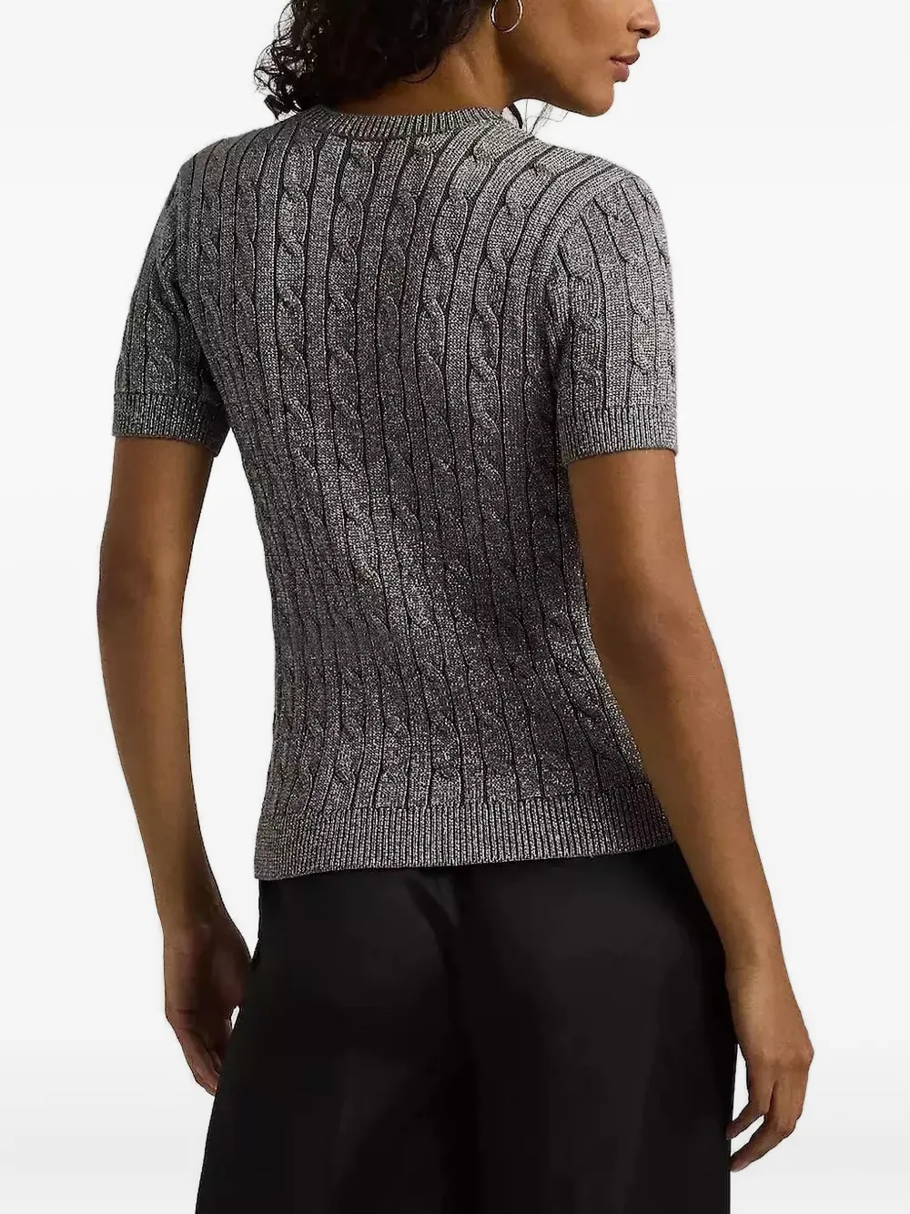 Ralph Lauren Cable Knit Short-sleeve Sweater In Gray