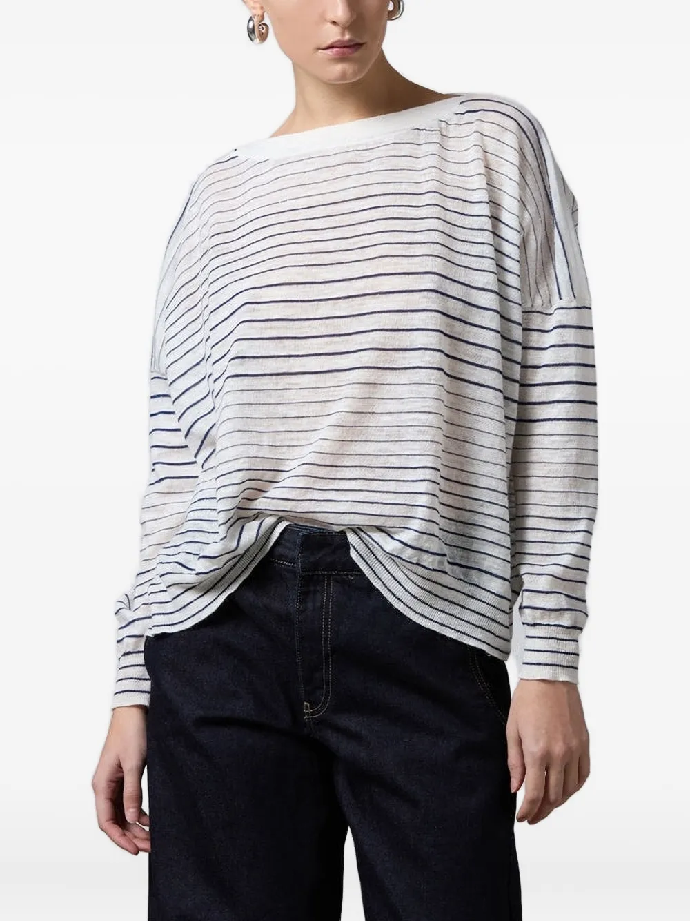 Roberto Collina Striped-pattern Long-sleeve T-shirt In White