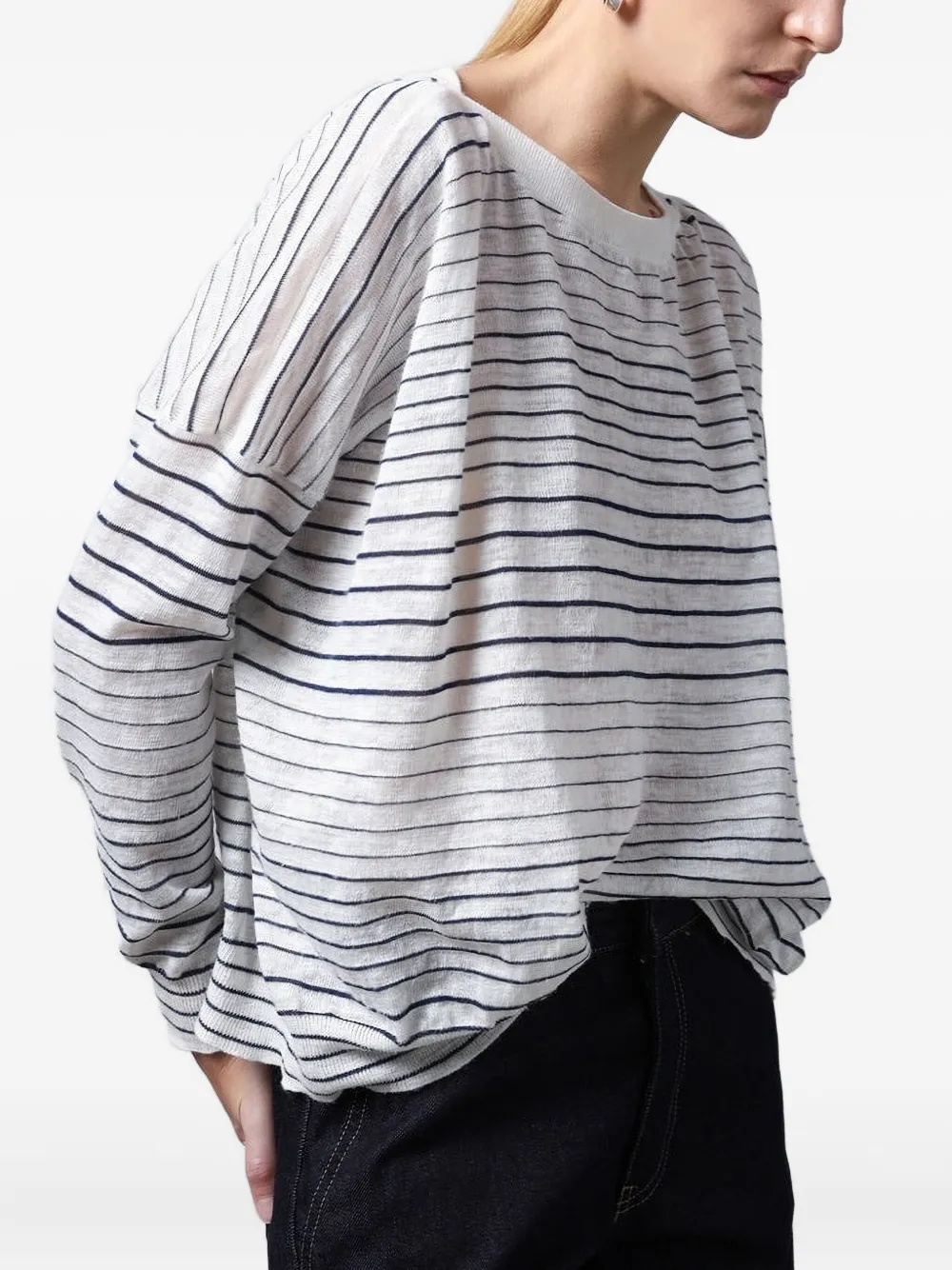 Roberto Collina Striped-pattern Long-sleeve T-shirt In White