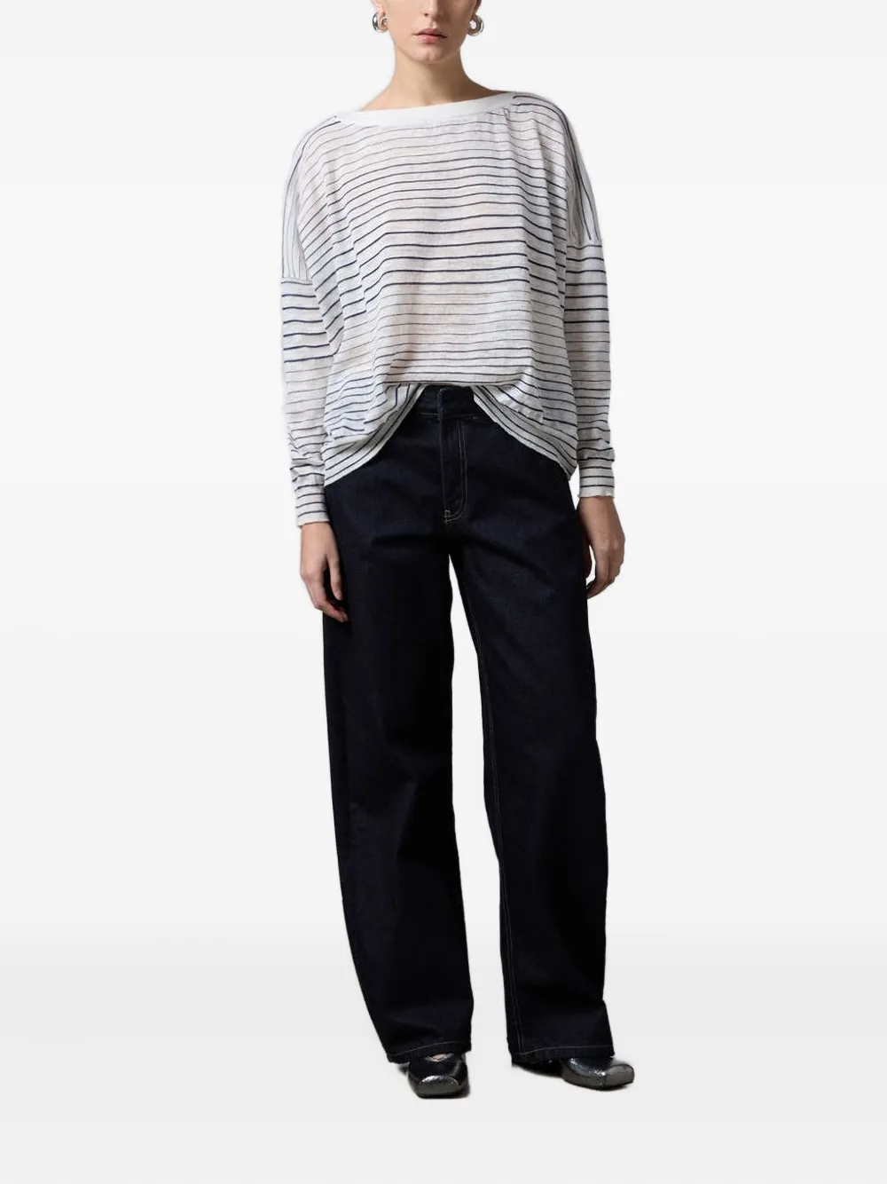 Roberto Collina Striped-pattern Long-sleeve T-shirt In White