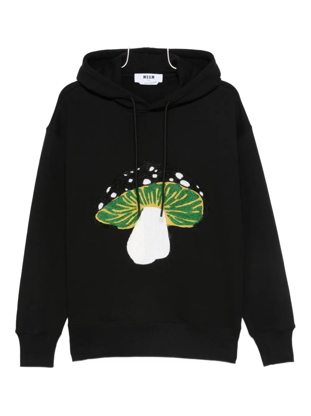 Msgm Mushroom-embroidered Hoodie In Black
