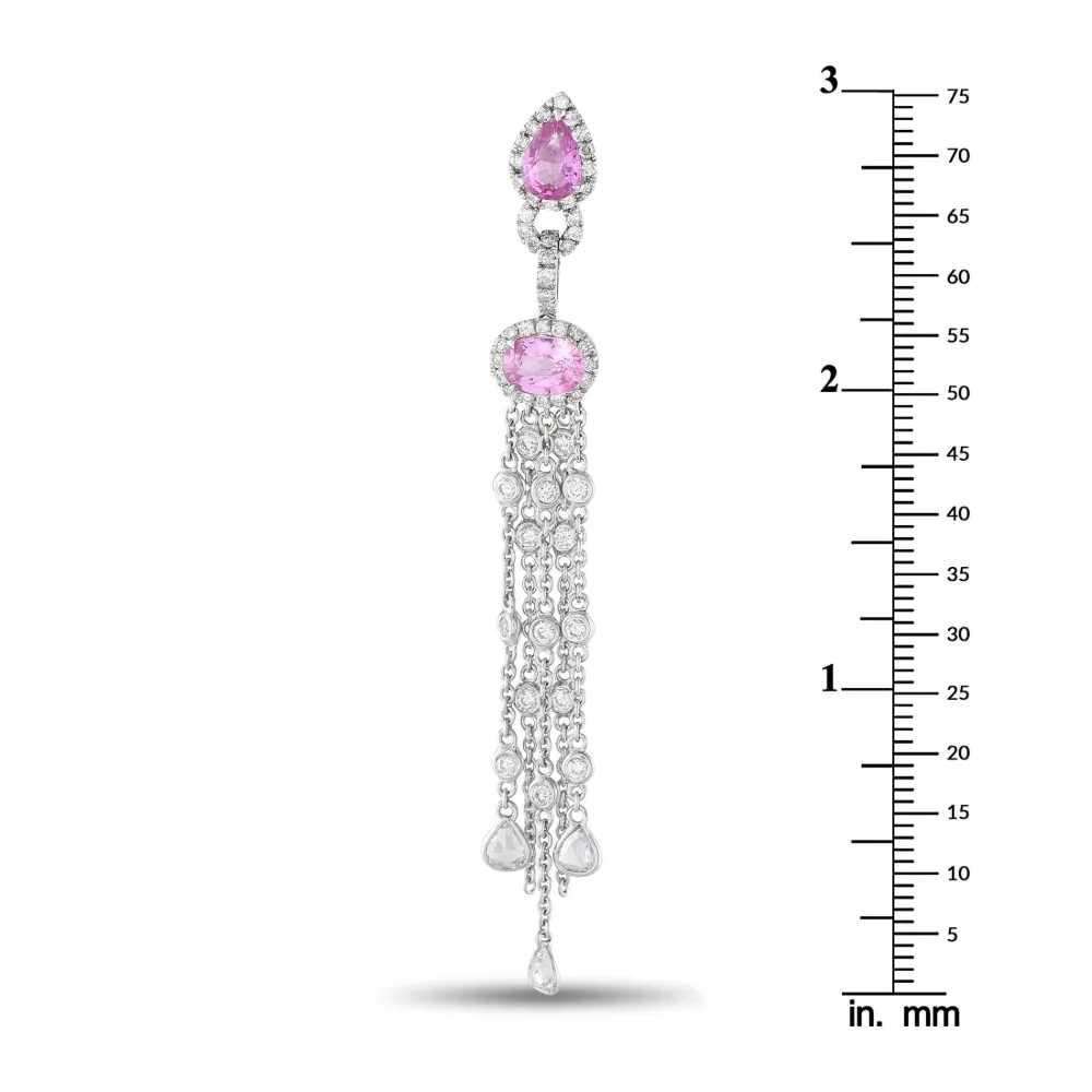 LB Exclusive 18K white gold pink-sapphire diamond tassel earrings | Image 2