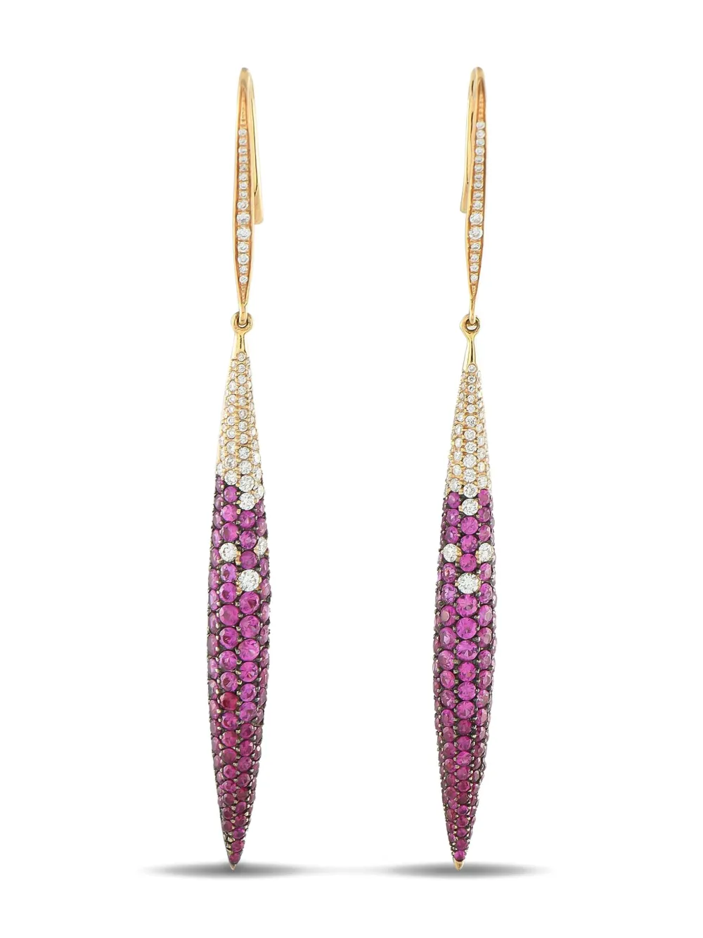 Pre-owned Salavetti 18k Rose Gold Diamond And Sapphire Pointed Earrings