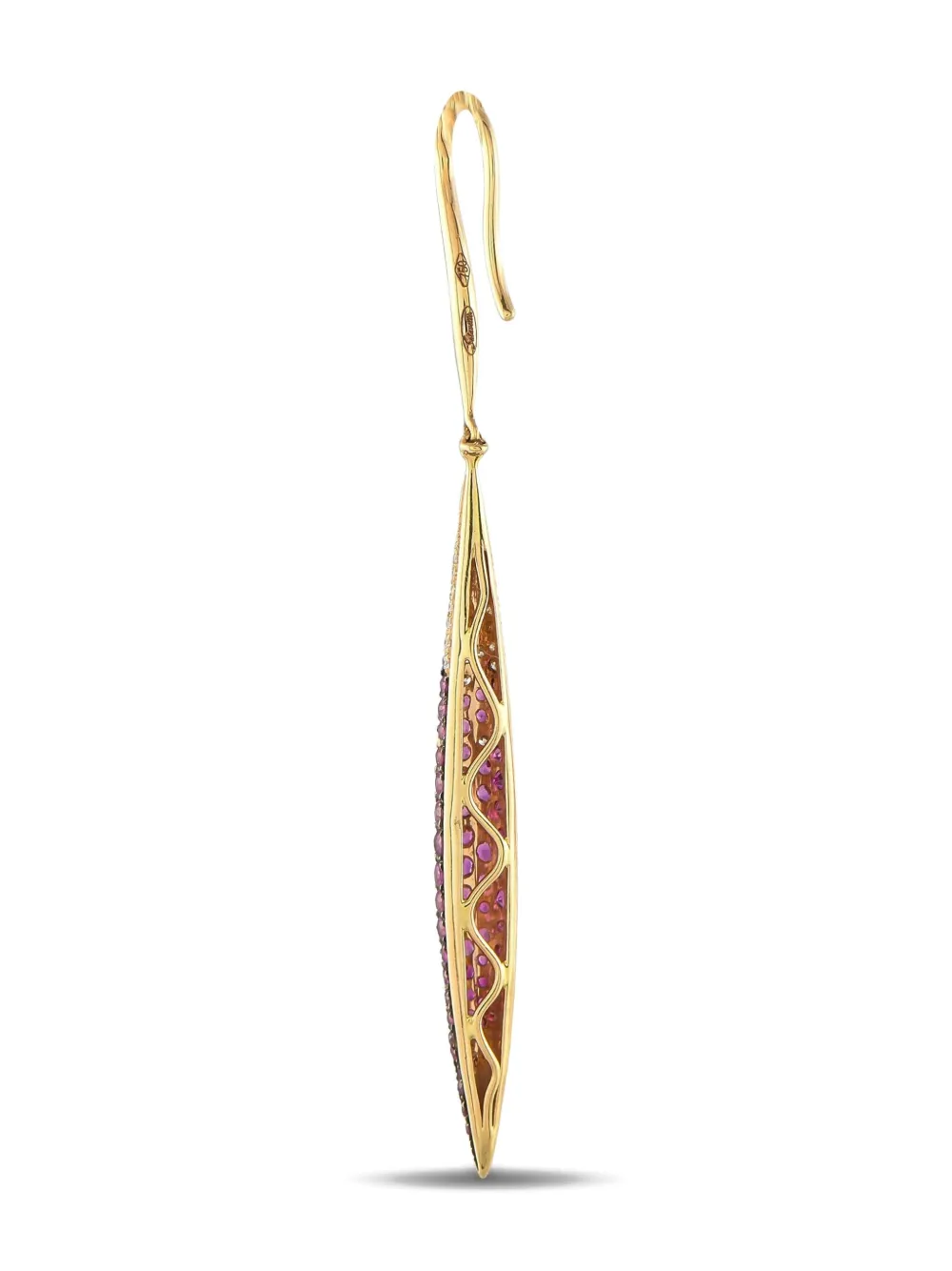 Pre-owned Salavetti 18k Rose Gold Diamond And Sapphire Pointed Earrings