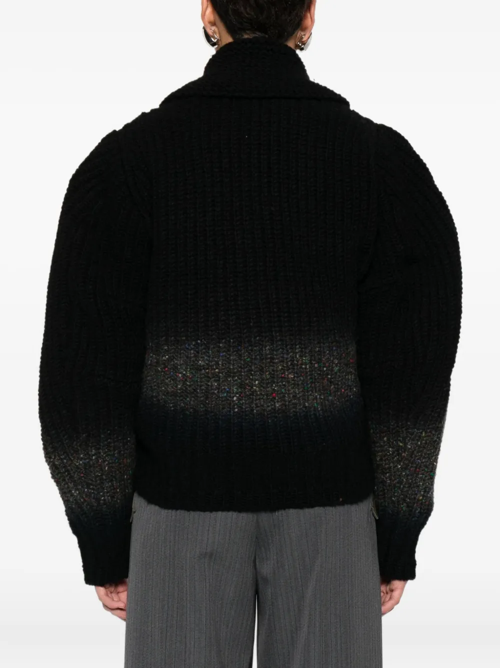 Sacai Zip-front Speckled Cardigan In Black