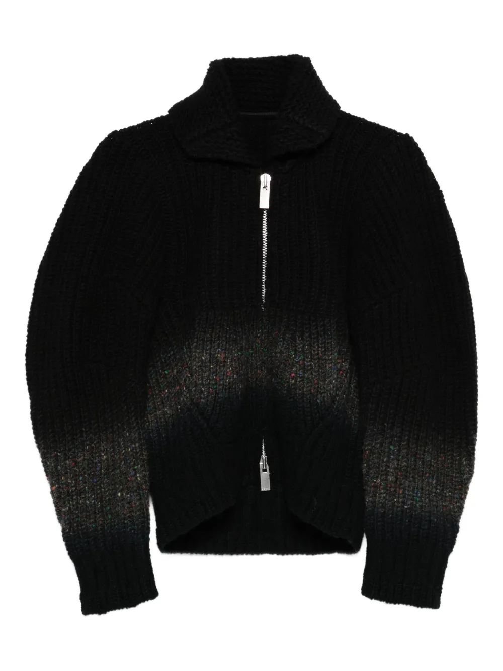 sacai zip-front speckled cardigan | Black | Image 1