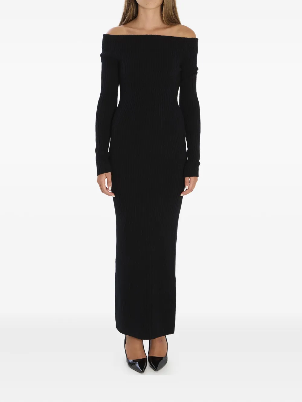 Max Mara ribbed off-shoulder maxi dress | Black | Image 1