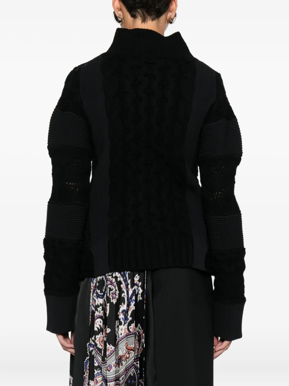 Sacai Cable-knit Zip-front Cardigan In Black
