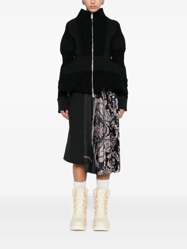 Sacai ケーブルニット ジップ カーディガン | ブラック | FARFETCH JP