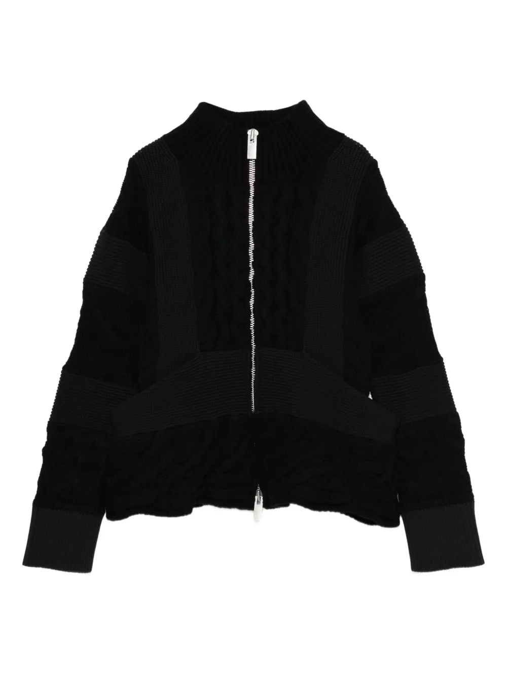sacai cable-knit zip-front cardigan | Black | Image 1