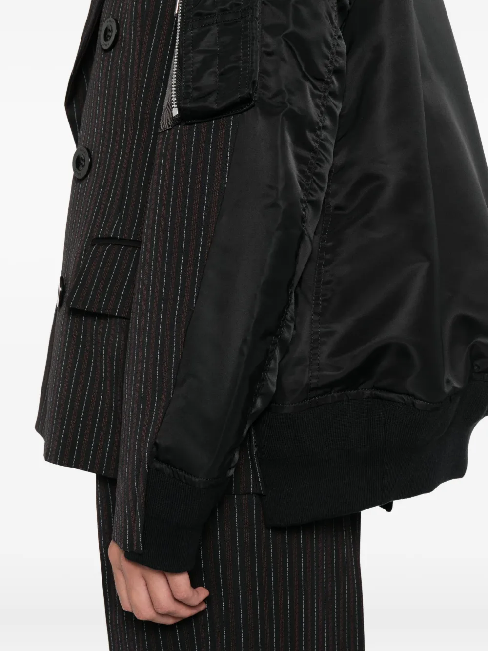 Sacai Contrast Balloon Double Breasted Stripe Jacket In Black Stripe In Black