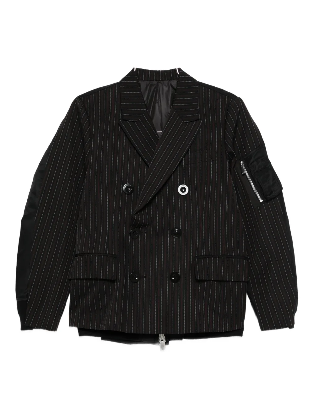 Sacai Contrast Balloon Double Breasted Stripe Jacket In Black Stripe In Black
