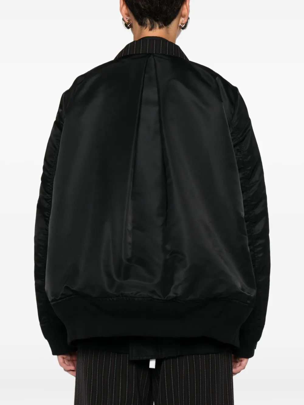 Sacai Contrast Balloon Double Breasted Stripe Jacket In Black Stripe In Black