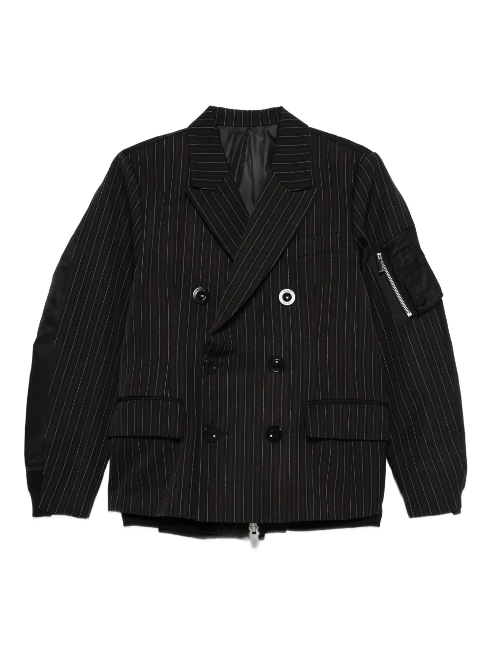 sacai ストライプ ダブルジャケット - ブラック sacai ストライプ ダブルジャケット - ブラック
