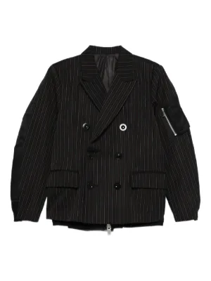 DIOR 21AW sacai ダブルブレストジャケット ウールツイル ブラック Sacai ストライプ ダブルジャケット | ブラック | FARFETCH JP