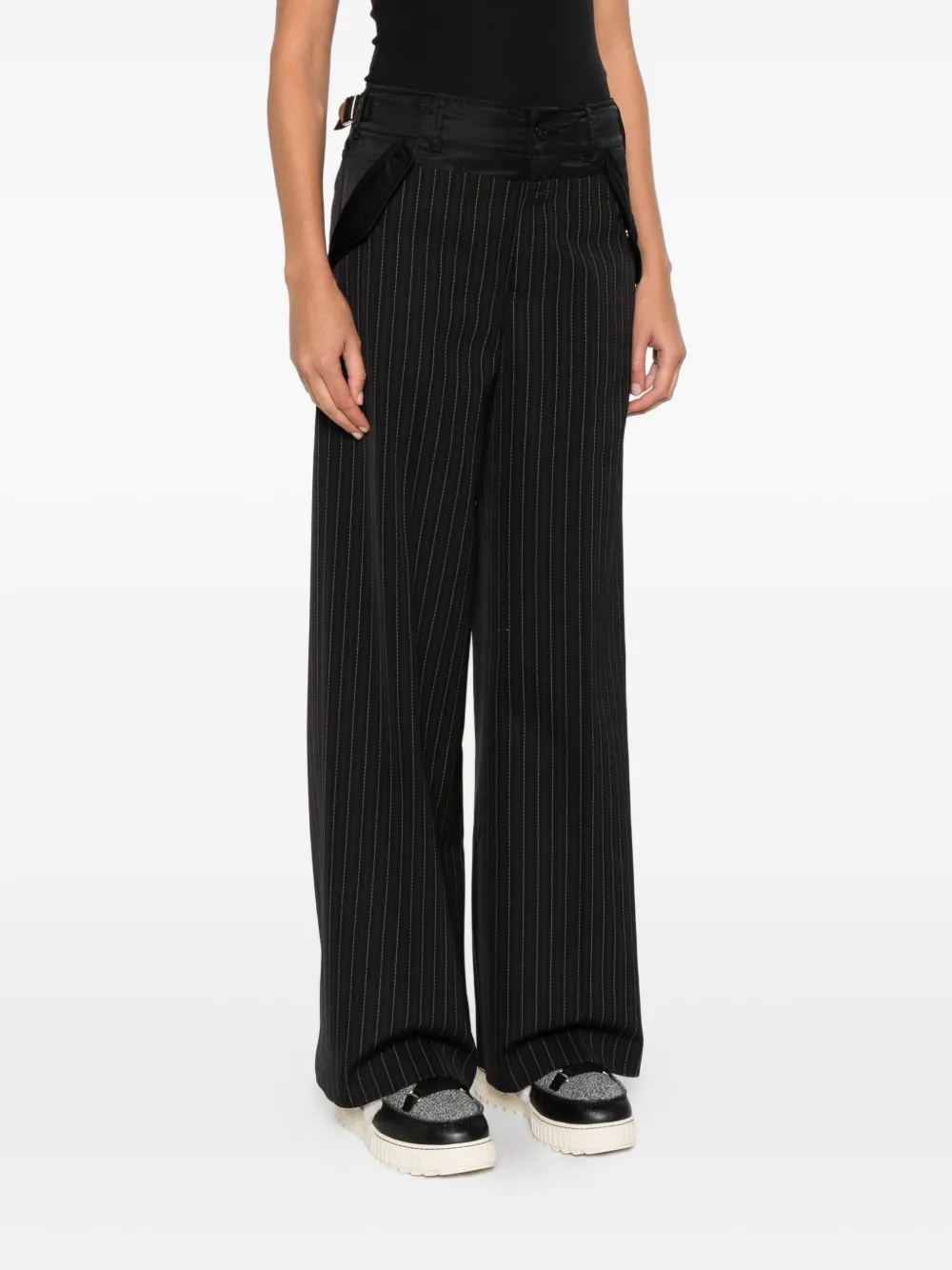 Sacai Pinstripe Pocket Trousers In Black