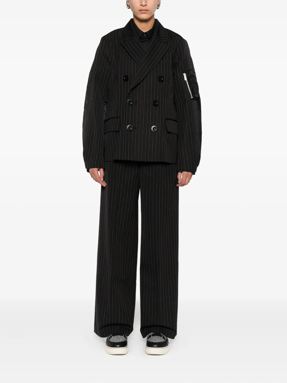 Sacai pinstripe pocket trousers - Zwart