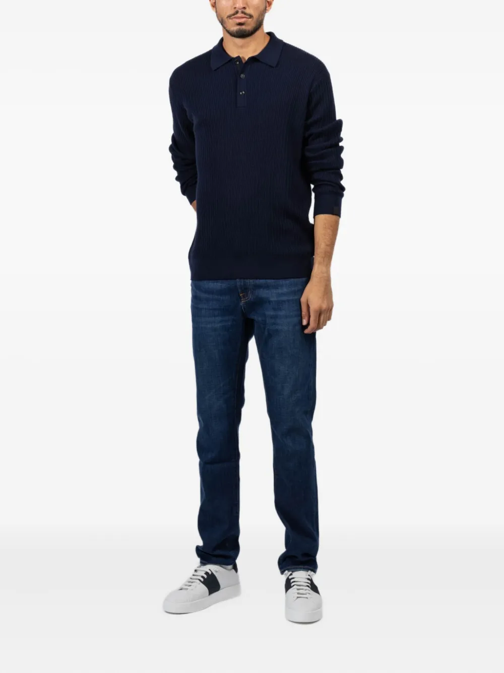 Rag & bone Crawford ribbed long-sleeve polo shirt - Blauw