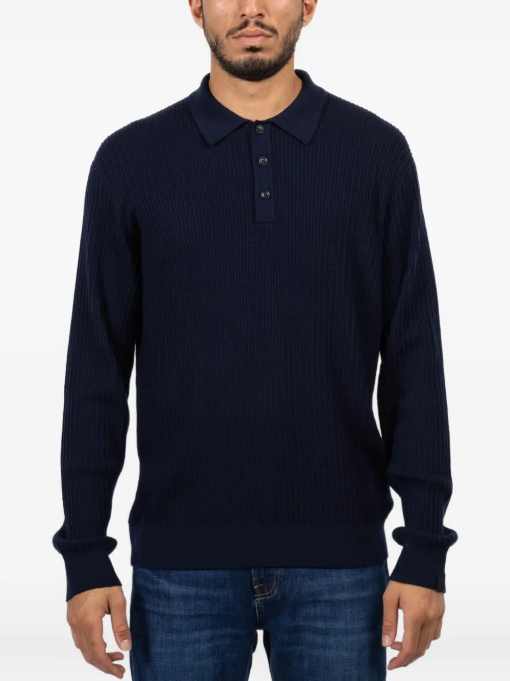 rag & bone Crawford ribbed long-sleeve polo shirt | Blue | Image 1