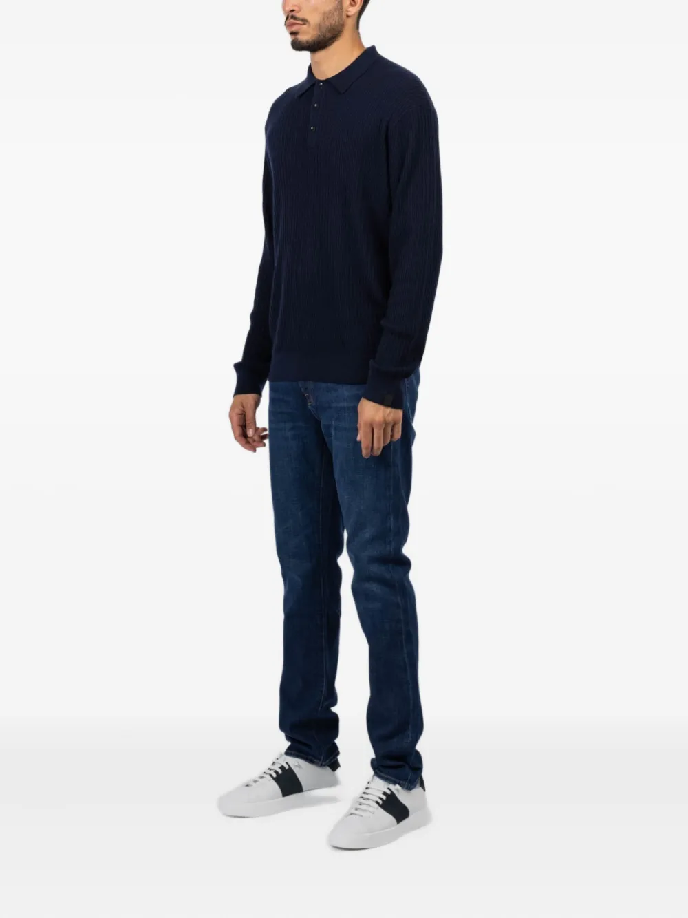 rag & bone Crawford geribbeld poloshirt met lange mouwen Blauw