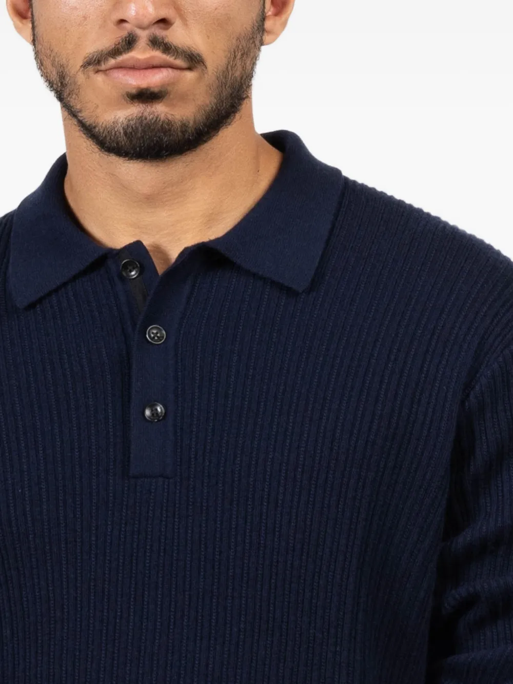 rag & bone Crawford geribbeld poloshirt met lange mouwen Blauw