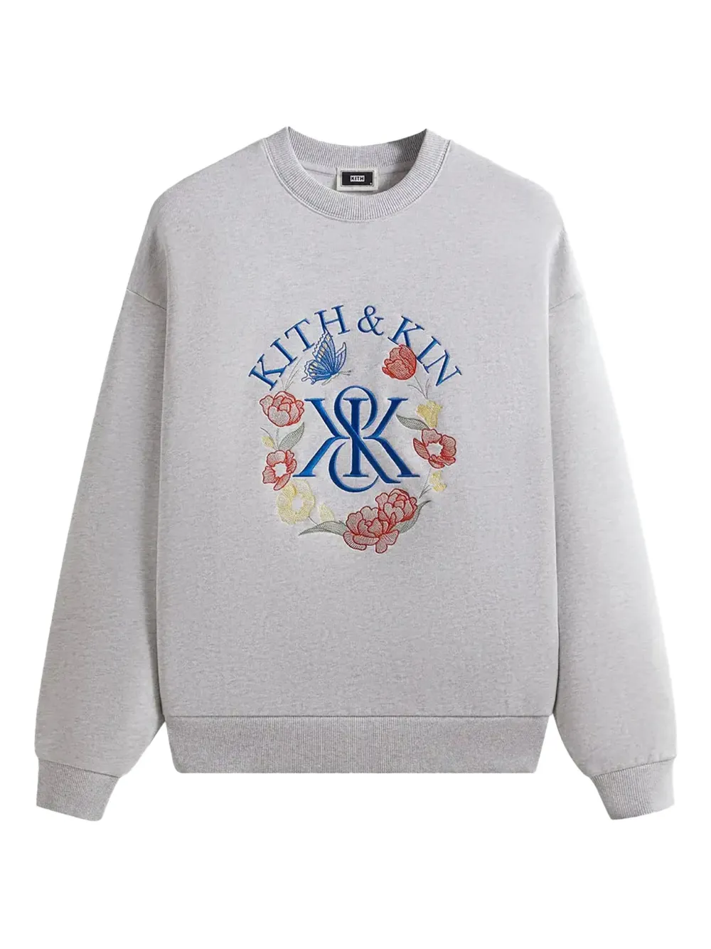 Kith Nelson Monogram Floral-embroidered Sweatshirt In Gray