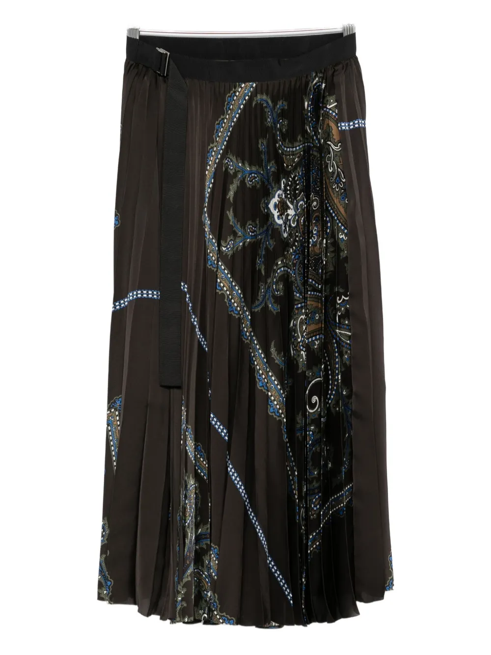 Sacai Paisley-print Pleated Skirt In Green