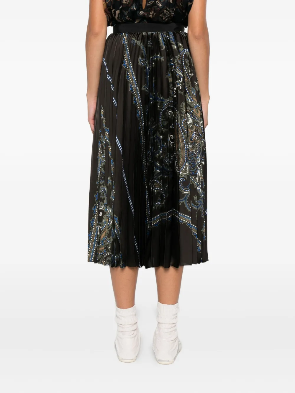 Sacai Paisley-print Pleated Skirt In Green