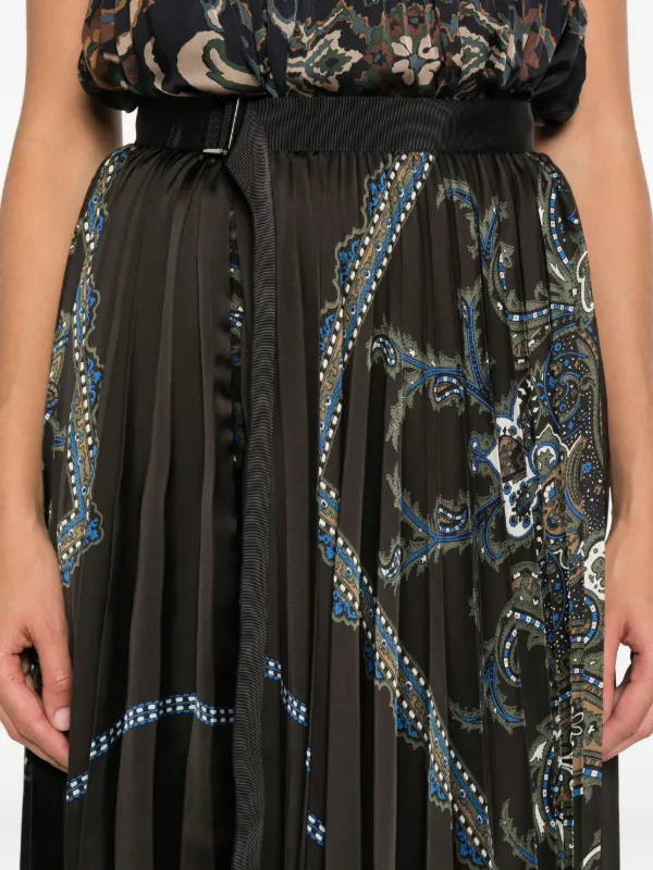 sacai プリーツスカート フリンジ ペイズリー柄 Sacai ペイズリー スカート | グリーン | FARFETCH JP