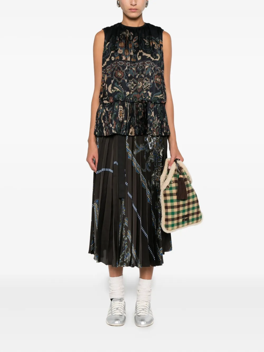 Sacai paisley-print pleated skirt - Groen
