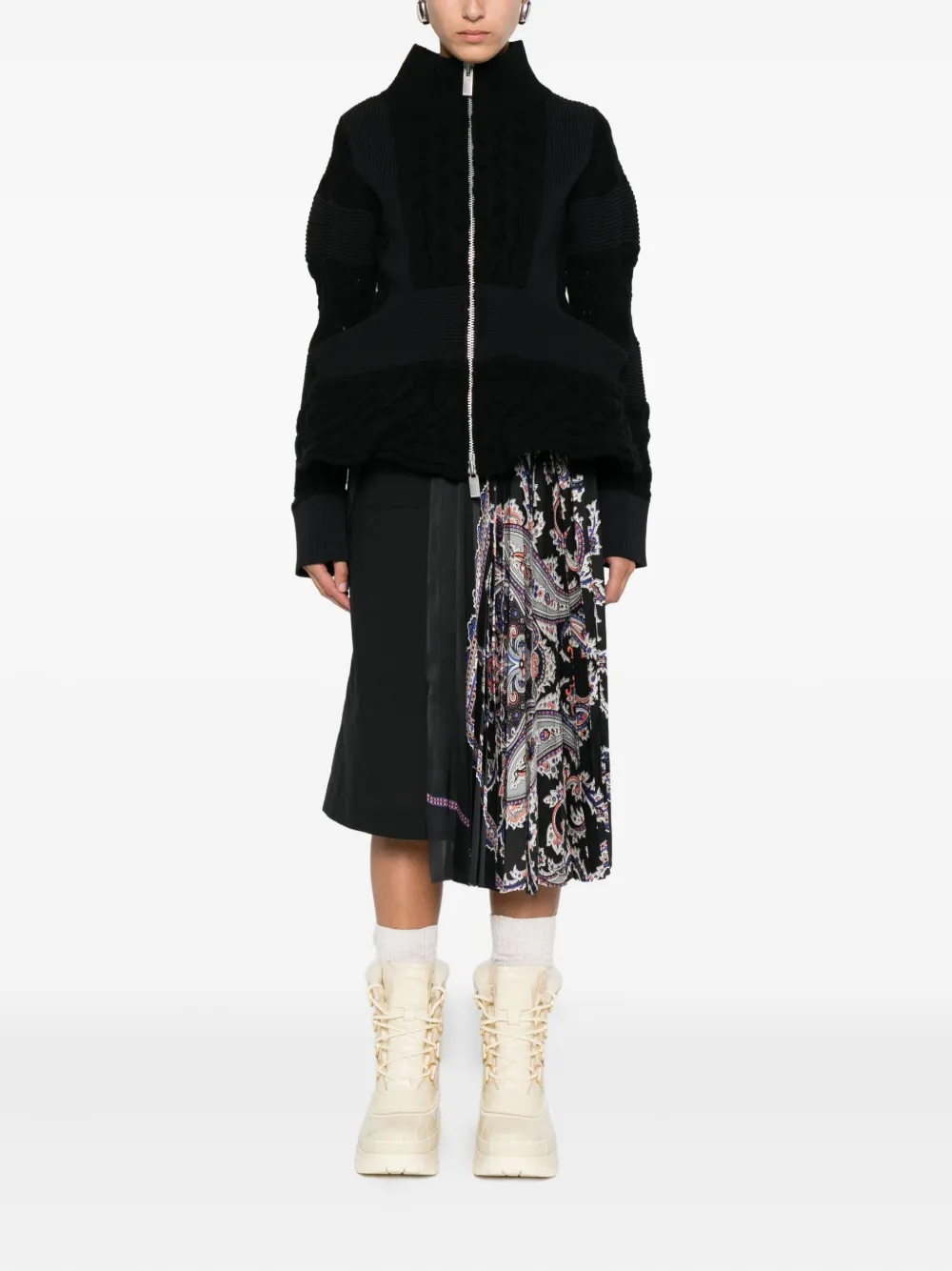 Sacai pleated paisley-print skirt - Zwart