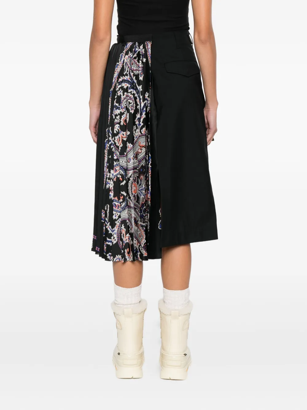 Sacai Pleated Paisley-print Skirt In Black